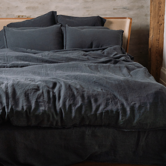 Linen Bedding Set - Dark Grey